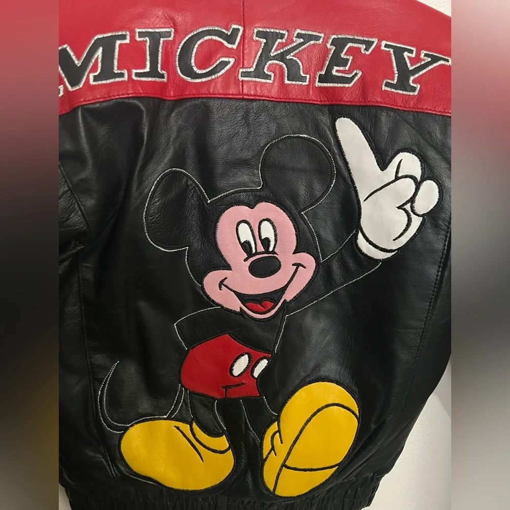 DISNEY Vintage‎ 100% Genuine Leather Mickey Mouse Jacket Embroidered Kids Sz 8